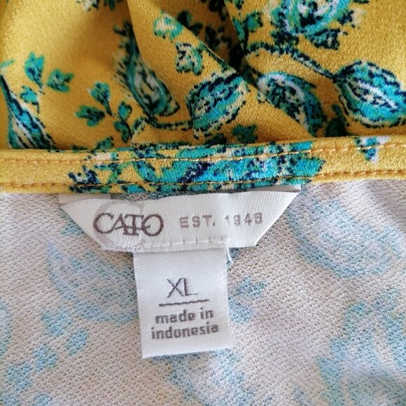 Cato Womens Yellow Keyhole Round Neck Floral Hi Low Hem Blouse Top Size XL - Picture 5 of 7